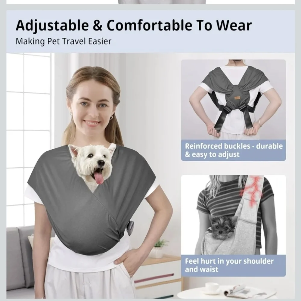Gray Pet Sling Carrier for Small Dogs
